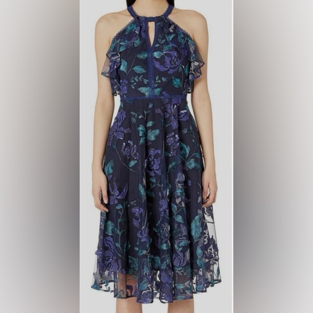 Marchesa Notte Size 2 Halter Navy Floral Formal Dress